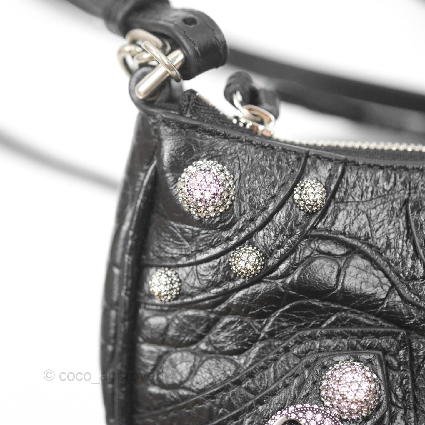 Balenciaga Le Cagole Mini Bag With Chain Black Crocodile Embossed Calfskin Aged Silver Hardware