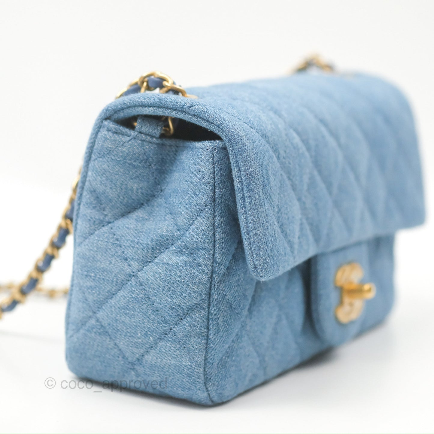 Chanel Mini Rectangular Pearl Crush Quilted Denim Aged Gold Hardware 22C