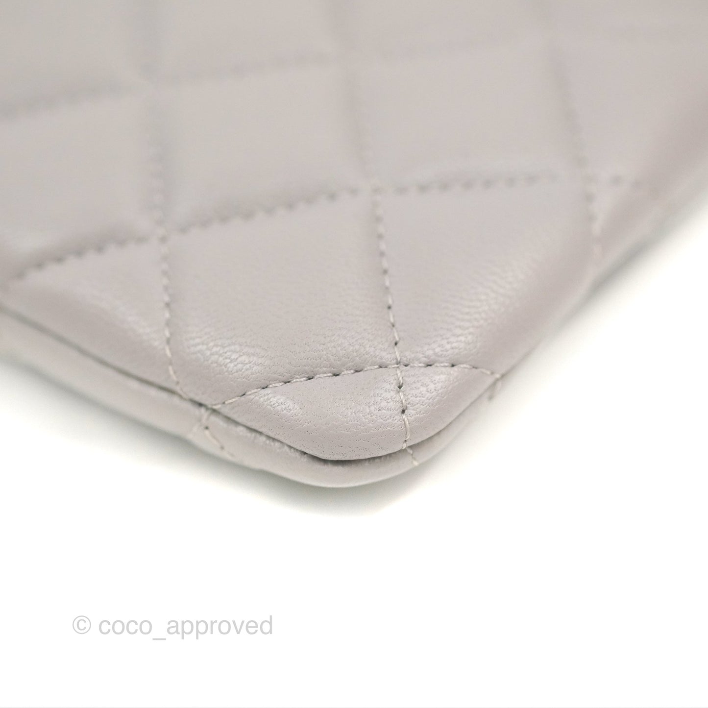 Chanel Quilted Small O Case Grey Lambskin Silver Hardware