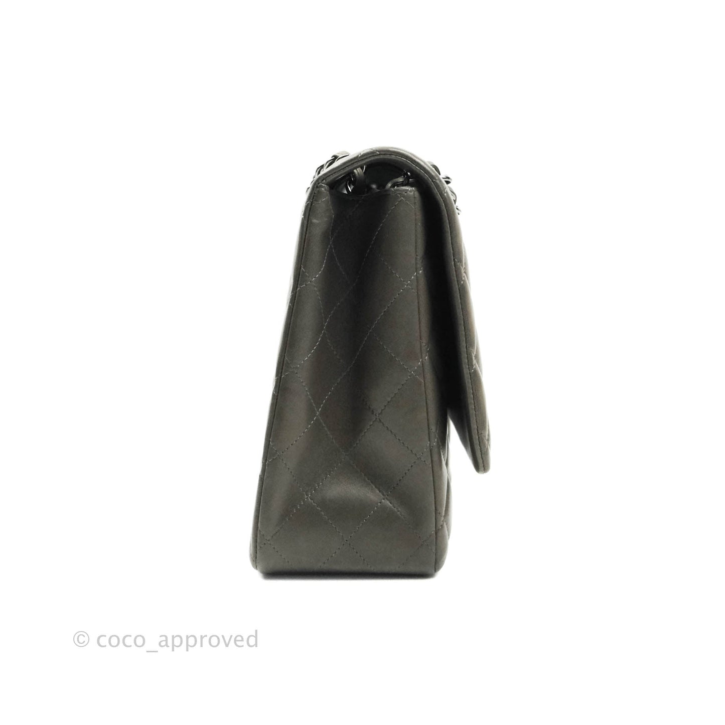 Chanel Classic Single Flap Maxi Grey Lambskin Gun Metal Hardware