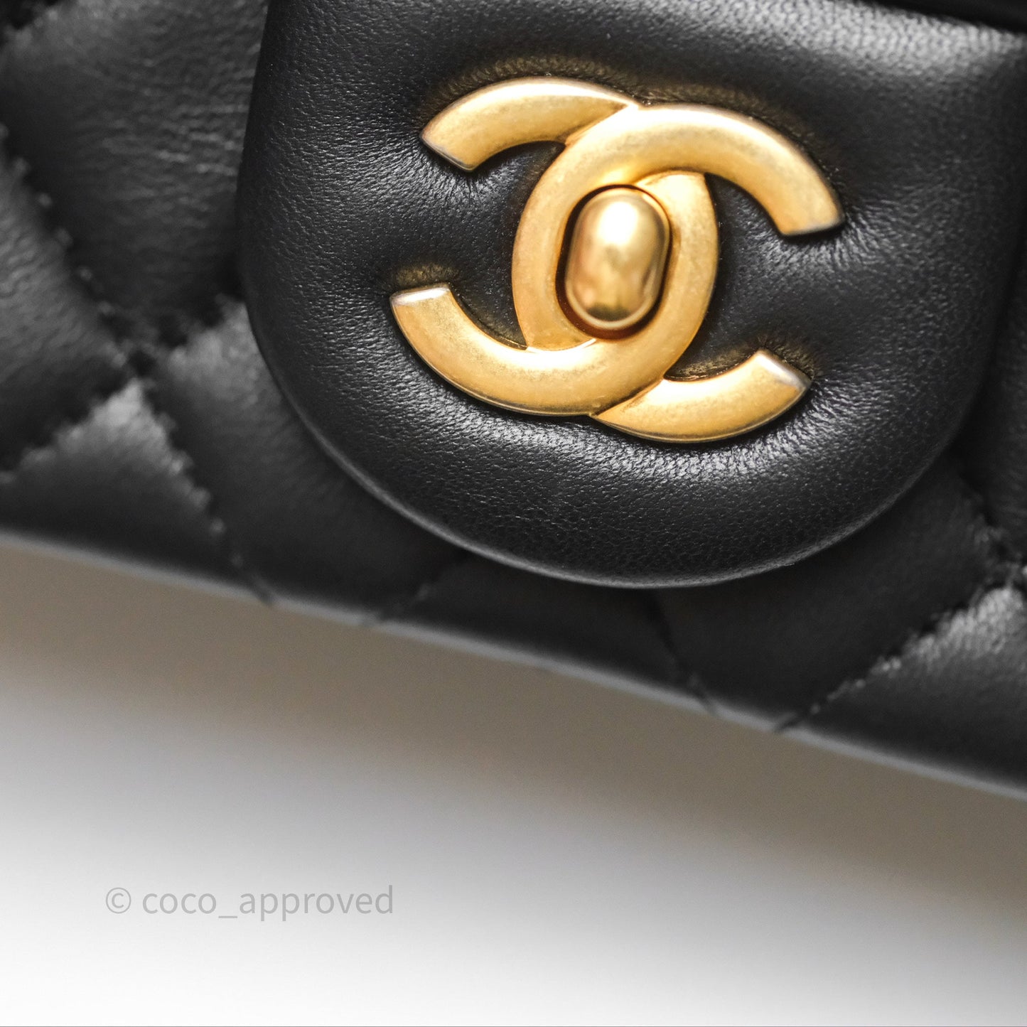 Chanel Pearl Crush Mini Square Quilted Black Lambskin Aged Gold Hardware
