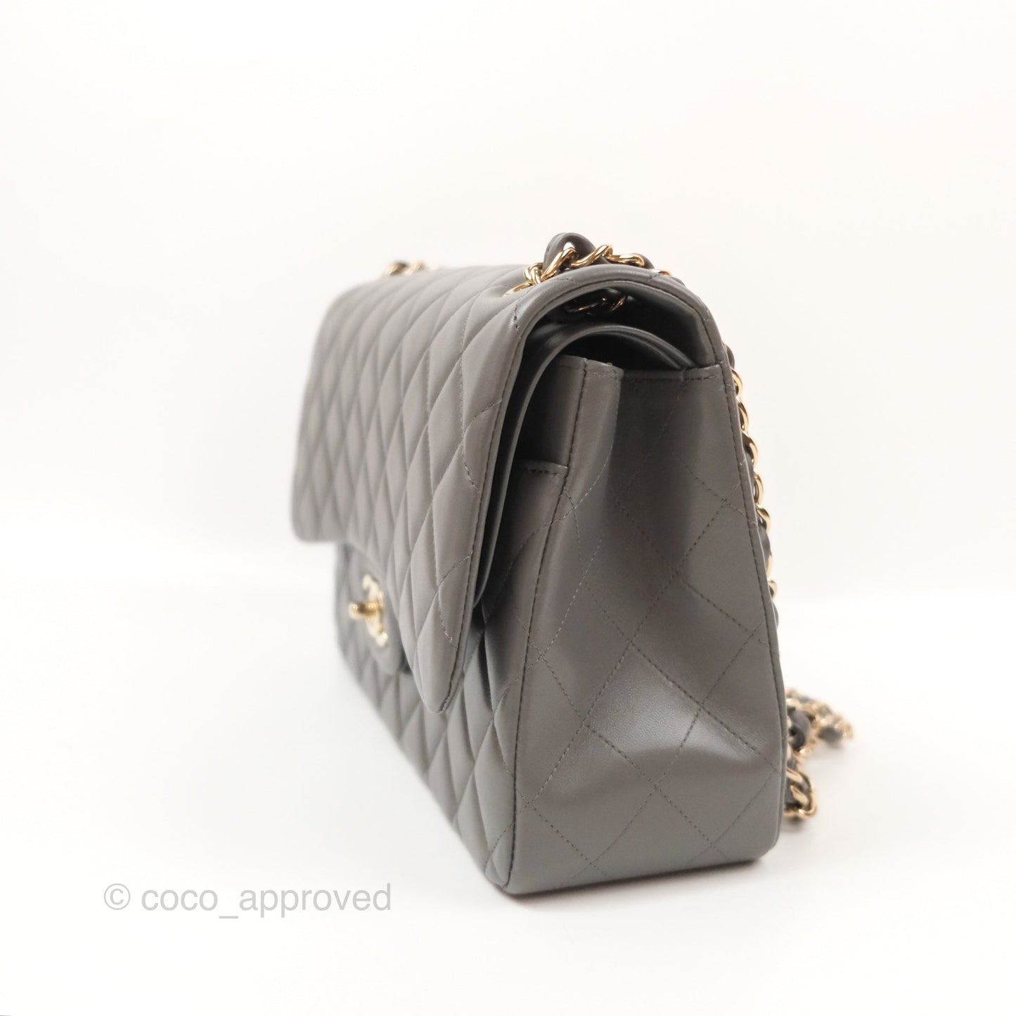Chanel Jumbo Double Flap Dark Grey Lambskin Gold Hardware⁣⁣