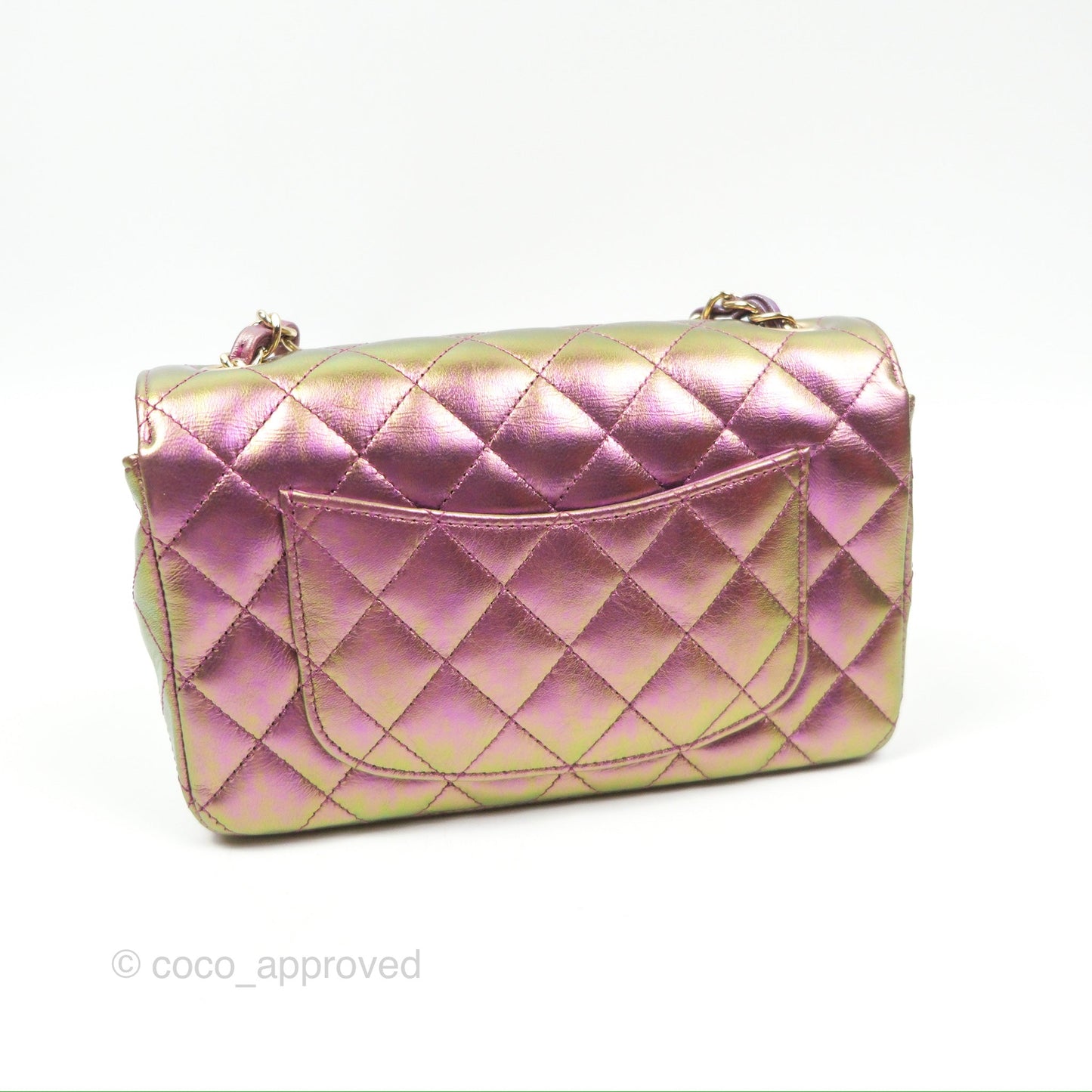 Chanel Classic Quilted Mini Rectangular Flap Metallic Purple Calfskin Gold Hardware
