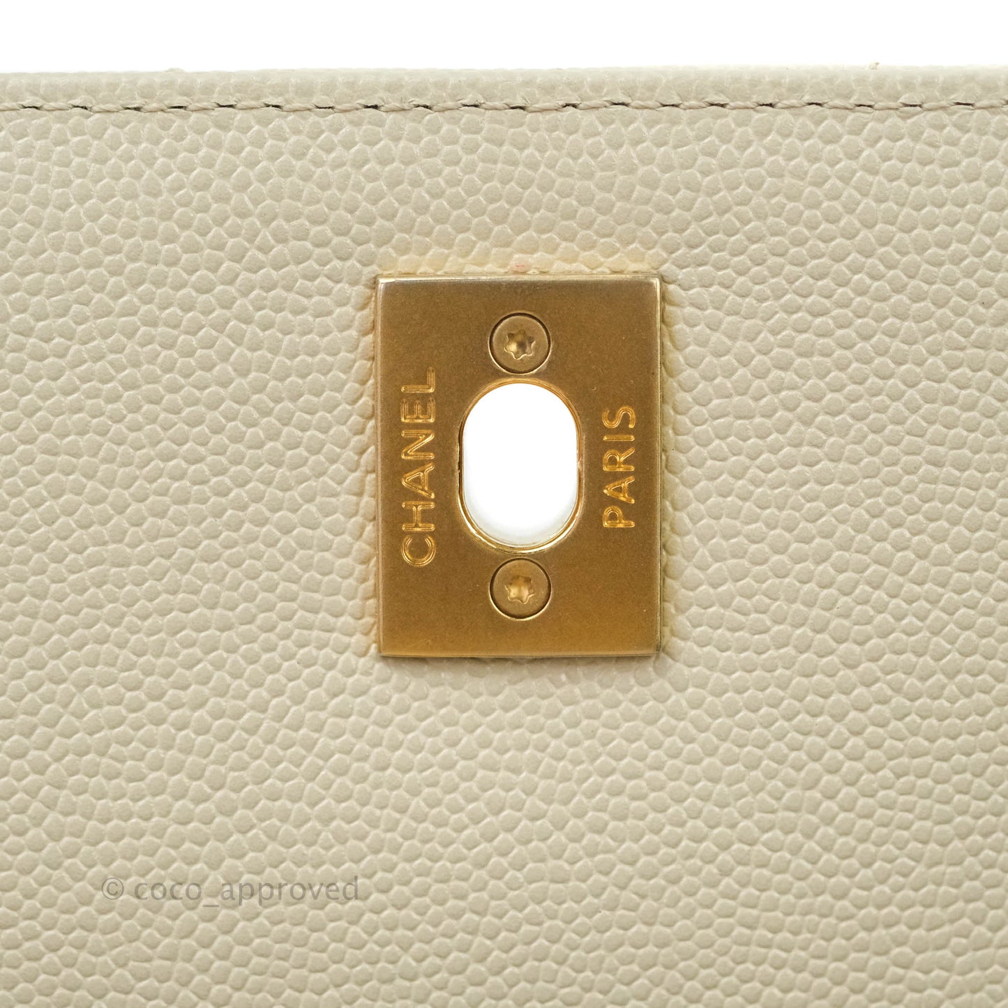 Chanel Mini Coco Handle Chevron Stone White Caviar Aged Gold Hardware