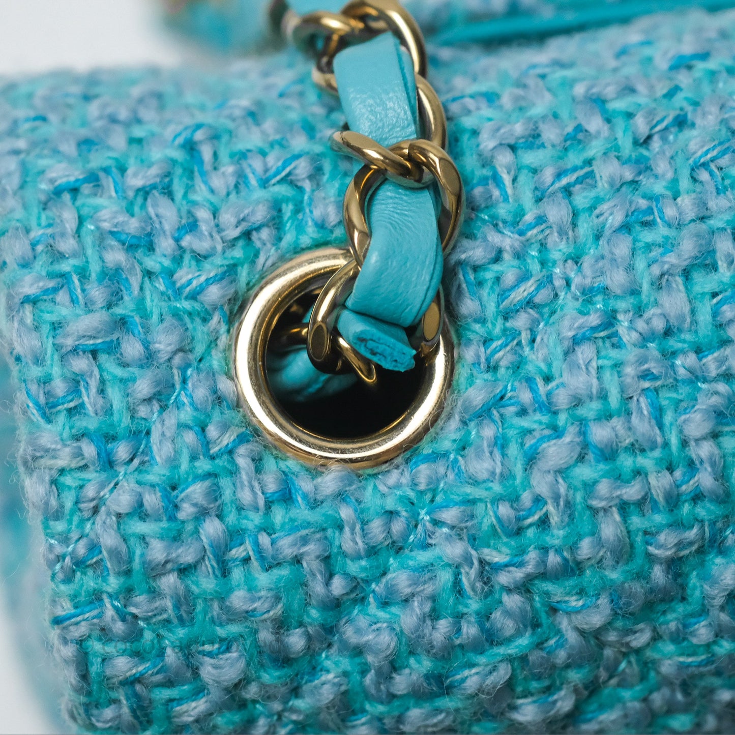 Chanel Quilted Mini Rectangular Flap Blue Tweed Gold Hardware
