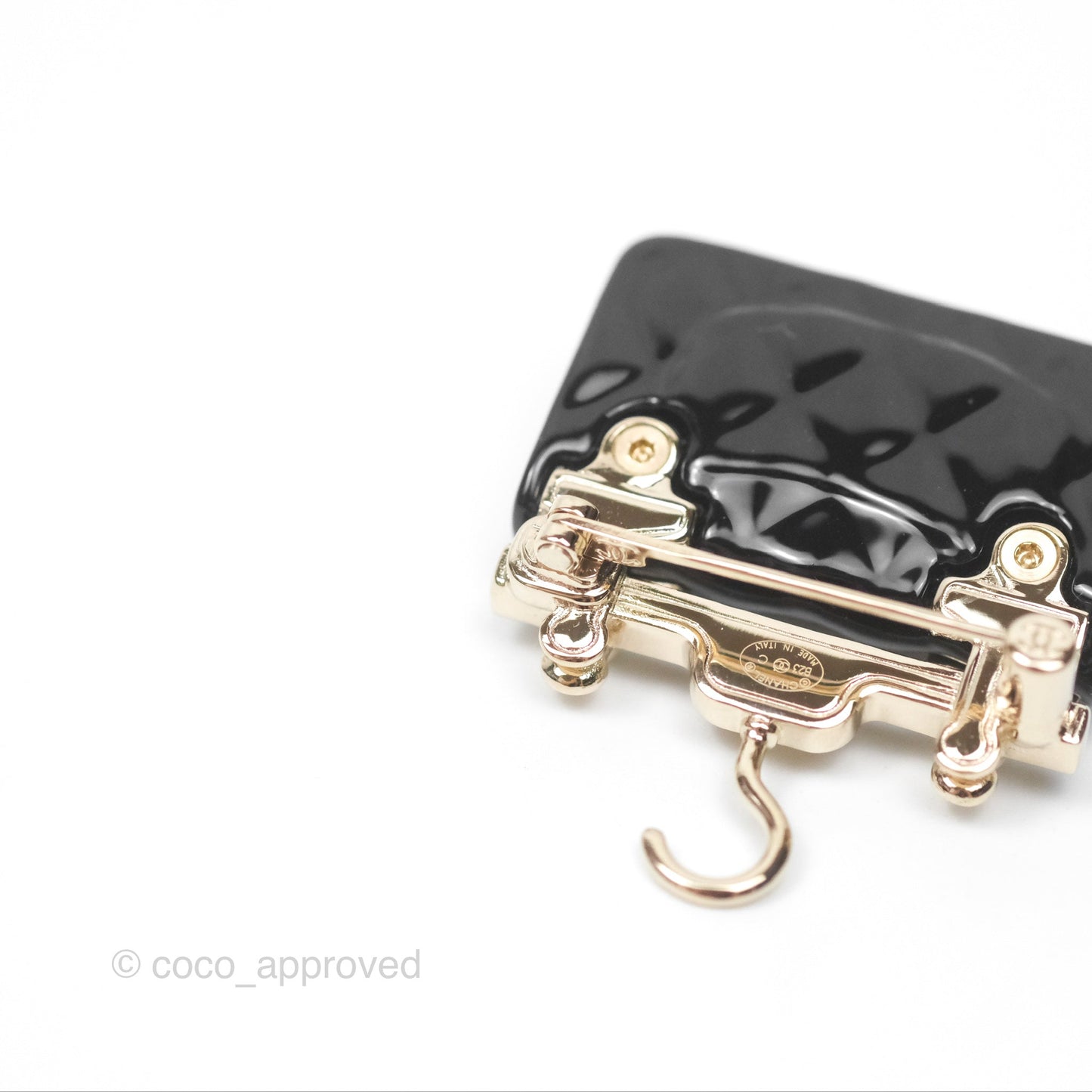 Chanel Black Classic Flap Hanger Brooch Gold Tone 23C