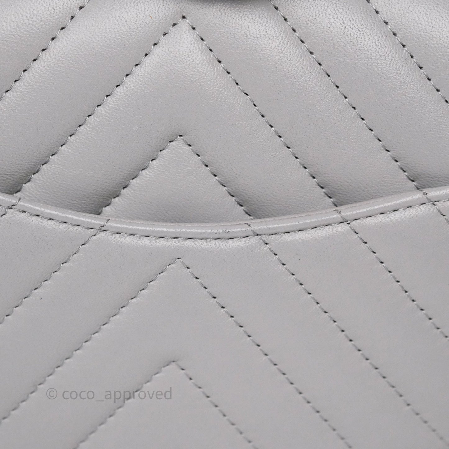 Chanel Mini Square Flap Chevron Grey Lambskin Gold Hardware