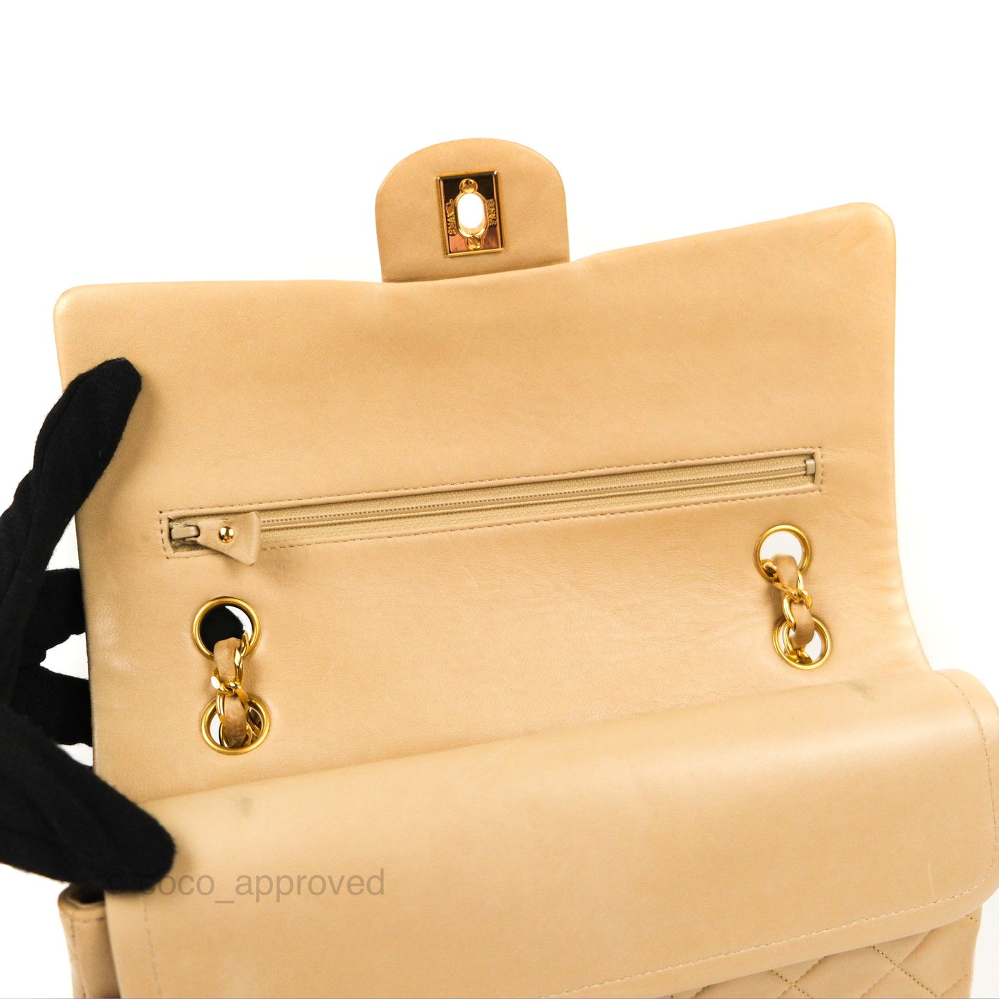 Chanel Vintage Medium Classic Flap Beige Lambskin 24K Gold Hardware
