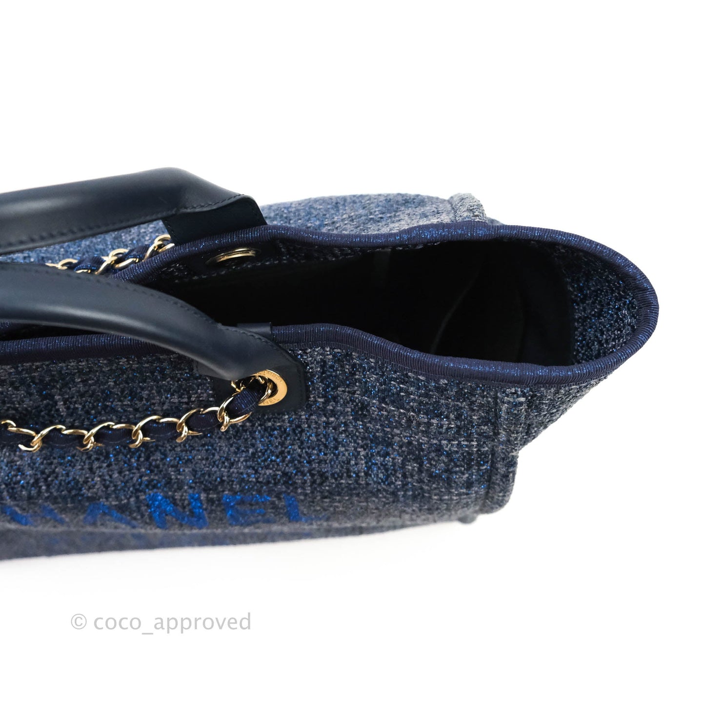 Chanel Large Deauville Navy Blue Canvas Gold Hardware