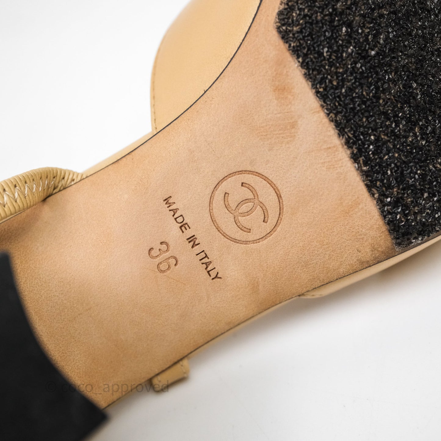Chanel Classic Slingback Beige Black Leather Size 36