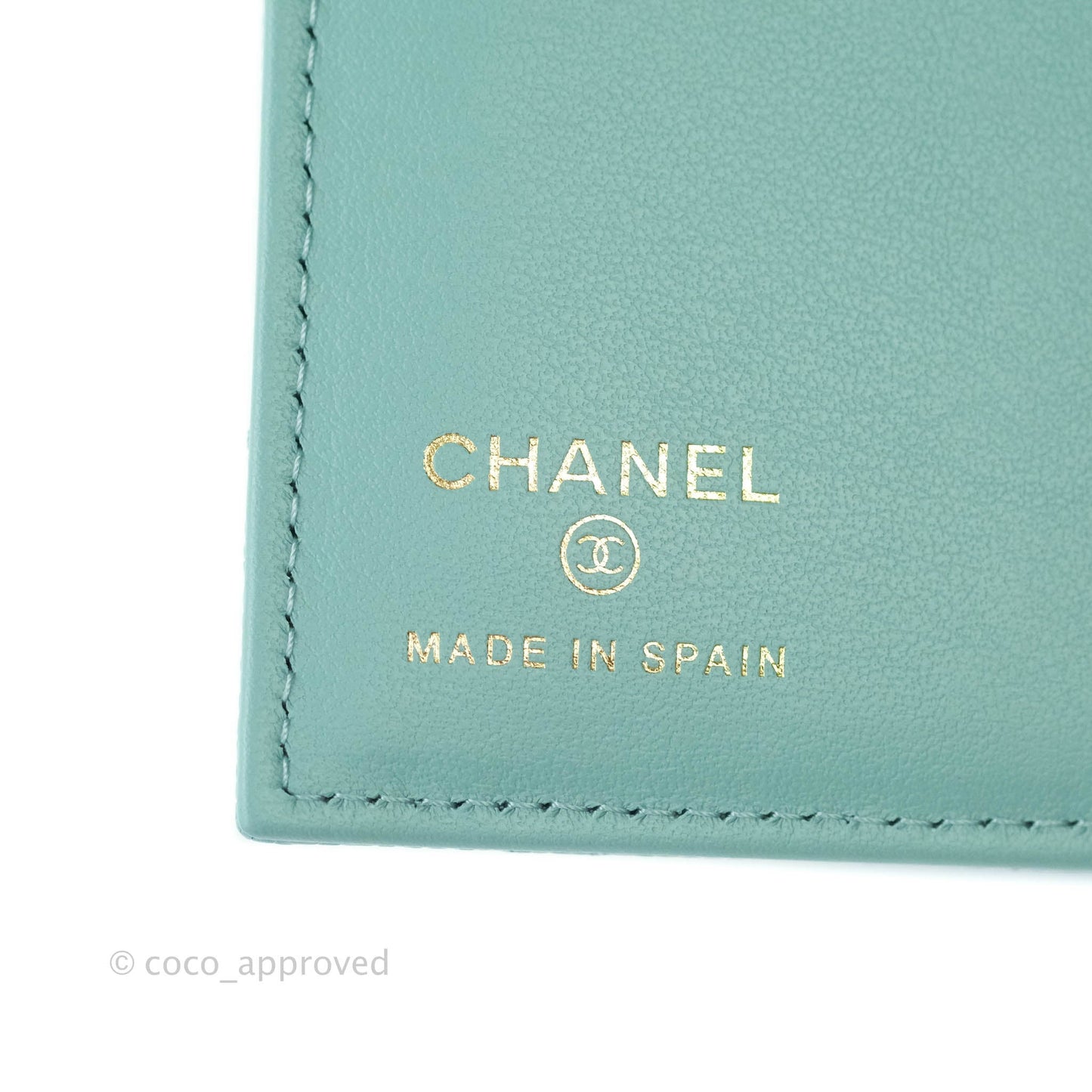 Chanel Quilted Caviar Mint Passport Holder Gold Hardware