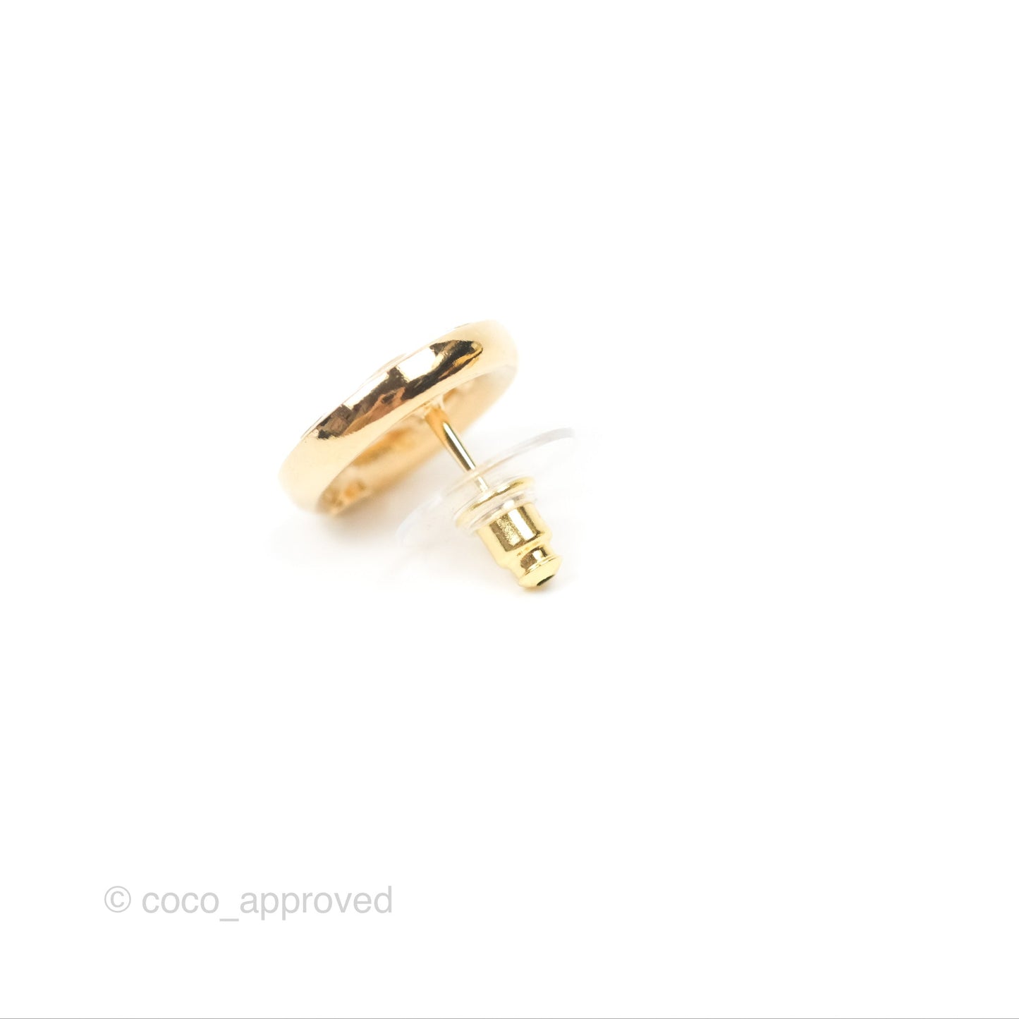 Chanel CC Round Earrings White/Black Gold Tone 24P