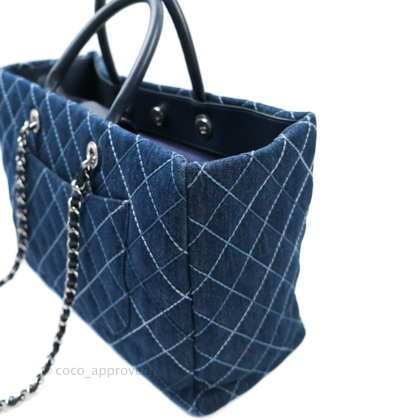 Chanel Quilted Large Coco Handle Shopping Tote Denim Silver Hardware