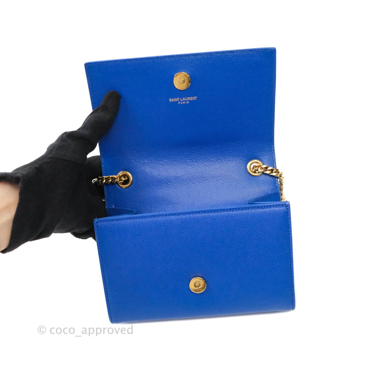 Saint Laurent Classic Kate Original Small Blue Grained Calfskin Gold Hardware