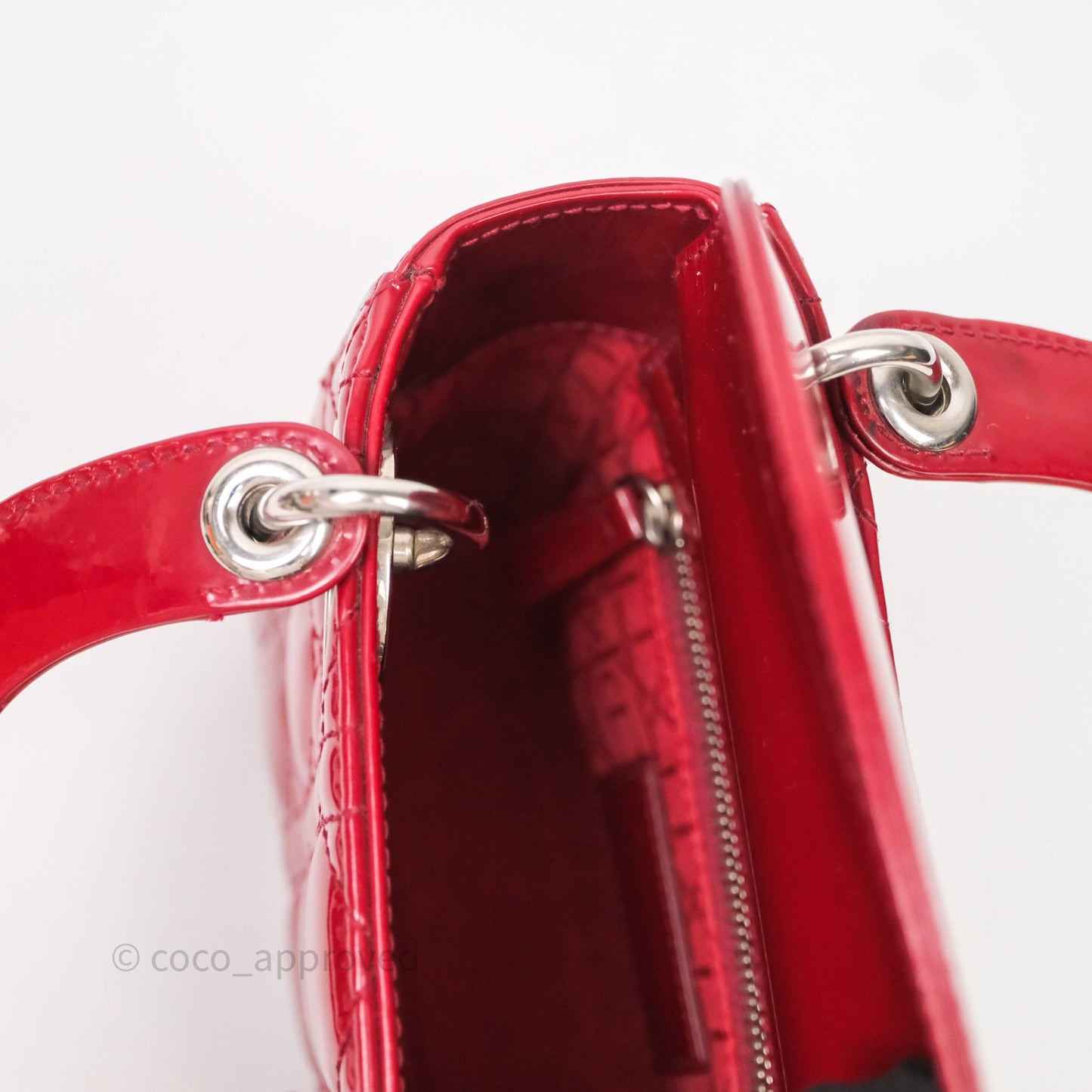 Christian Dior Mini Lady Dior Red Patent Cannage Silver Hardware