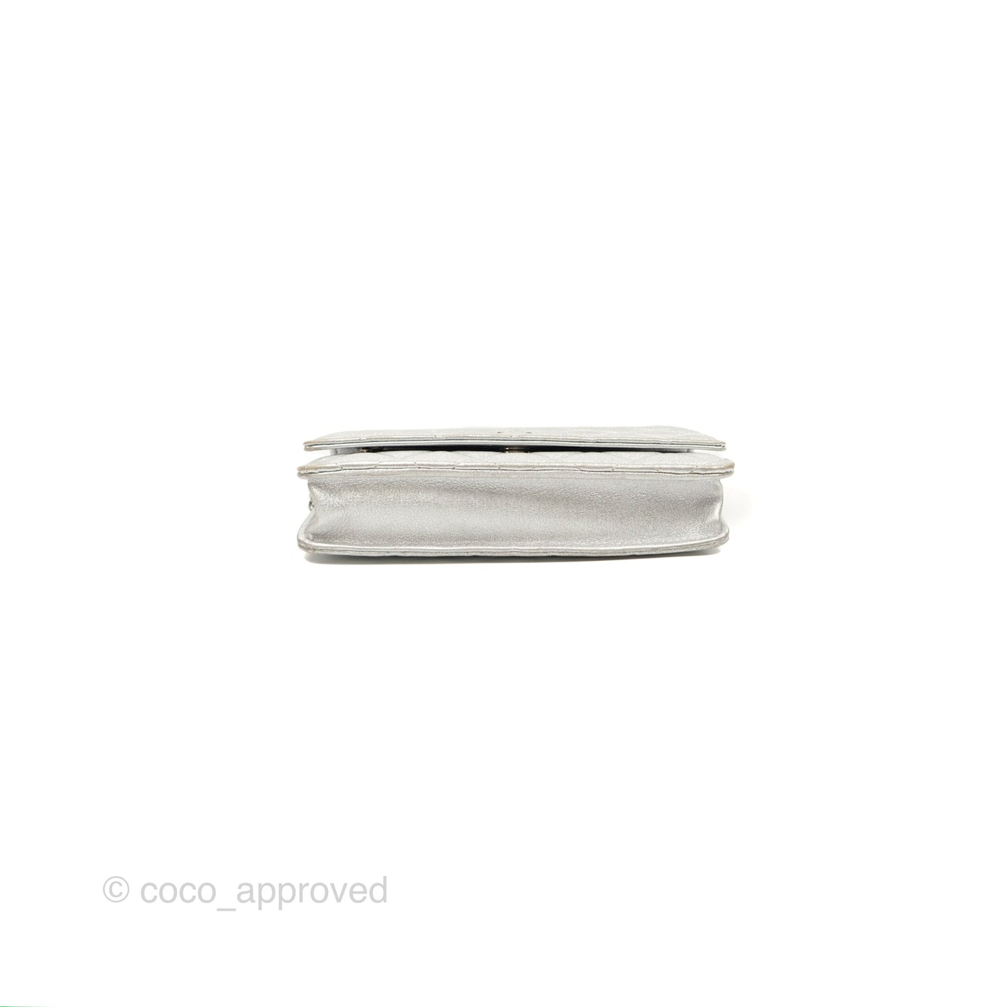 Chanel Quilted Wallet on Chain WOC Iridescent Silver Grained Lambskin Silver Hardware