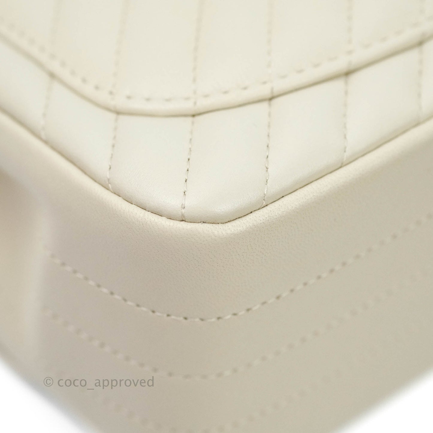 Chanel Mini Square Chevron White Ivory Lambskin Silver Hardware