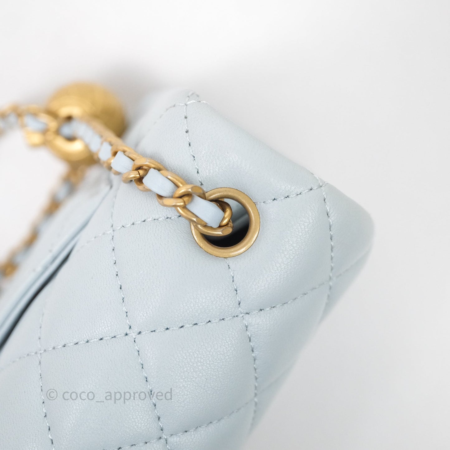 Chanel Pearl Crush Mini Rectangular Light Blue Lambskin Aged Gold Hardware