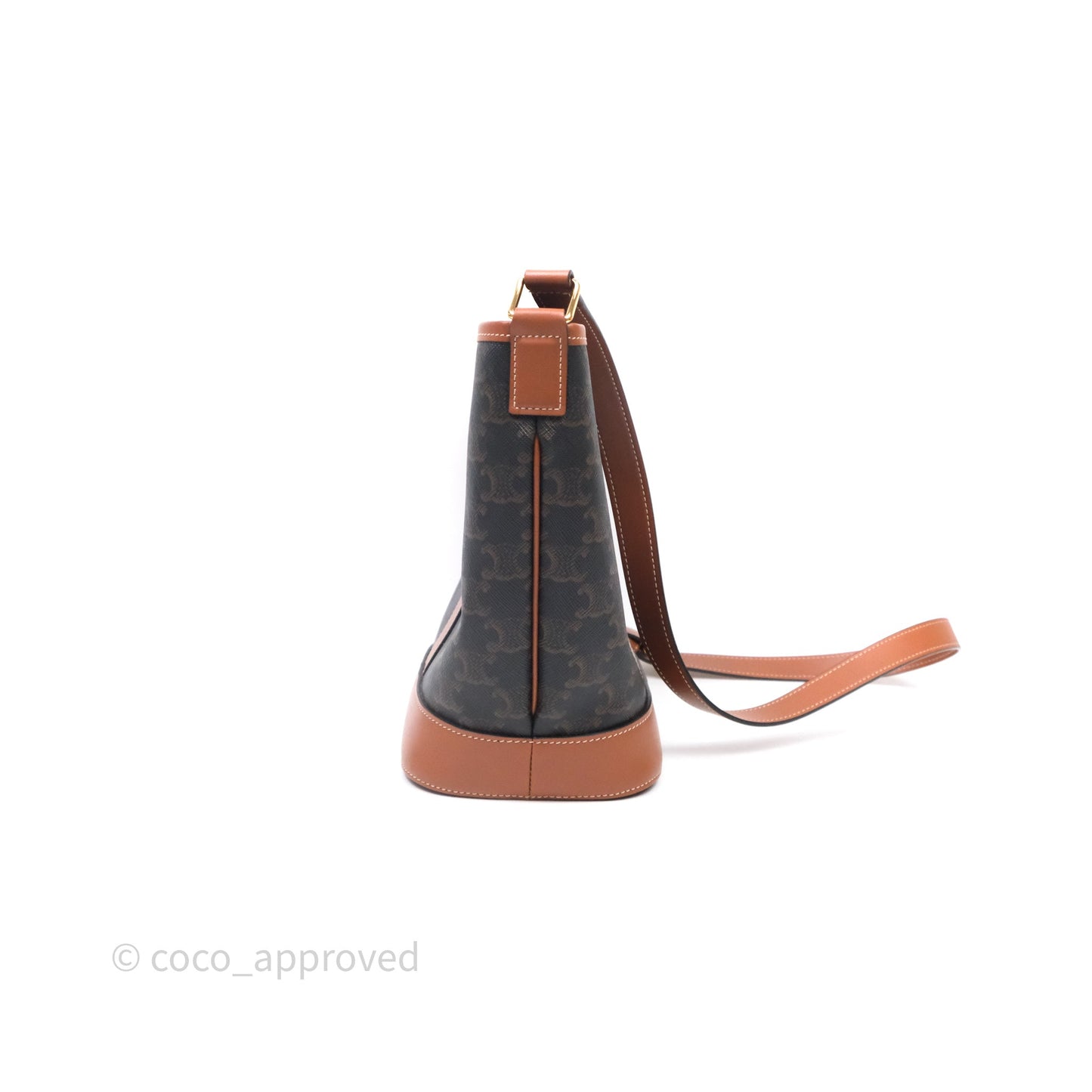 Celine Small Bucket Triomphe Canvas Tan Calfskin