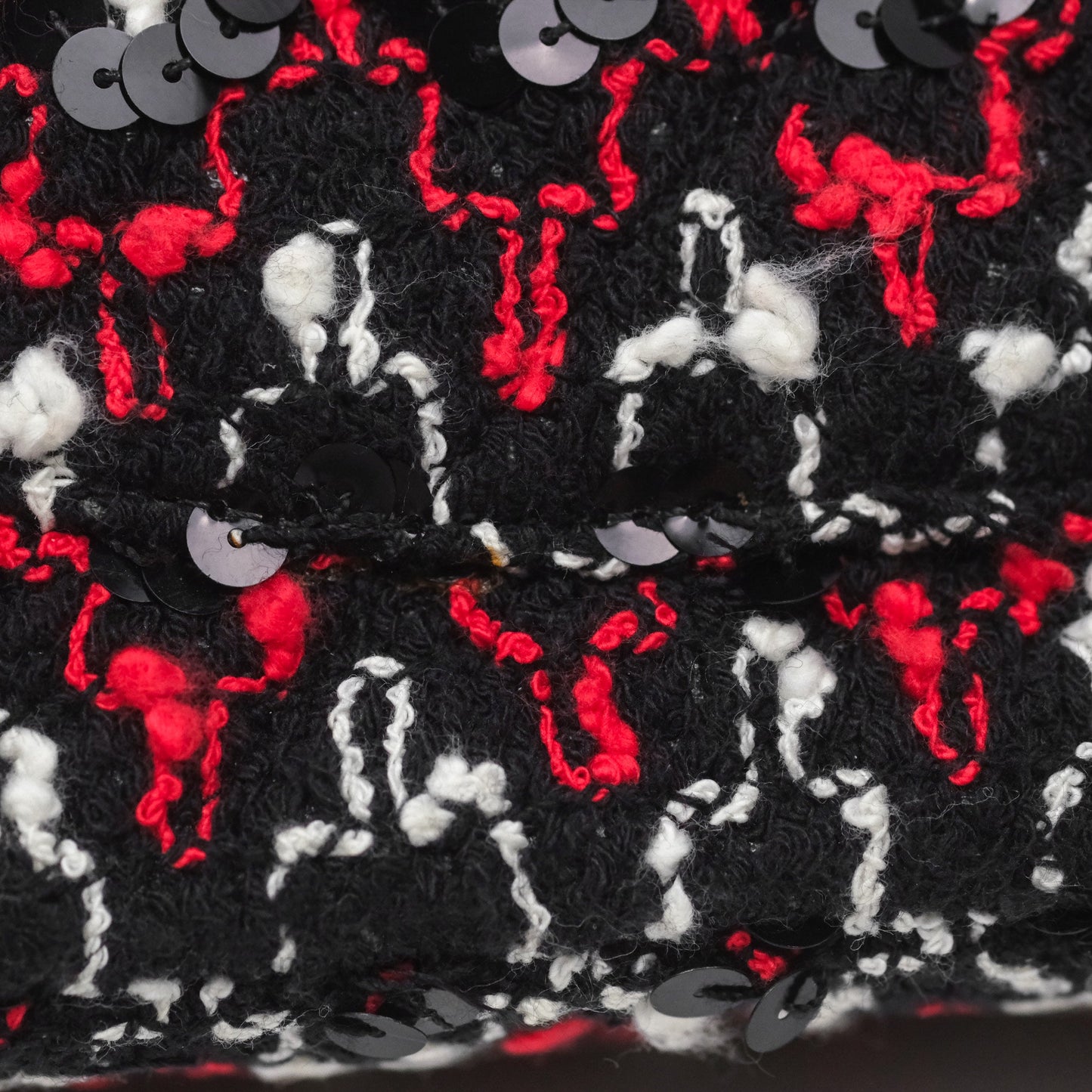 Chanel Shoulder Flap Bag Red/ Black/ White Tweed Sequins Silver Hardware