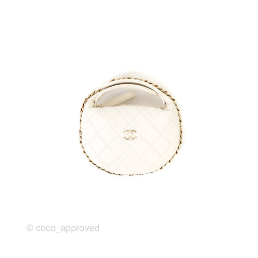 Chanel Chain Around Mini Hobo Pouch White Lambskin Gold Hardware 23C