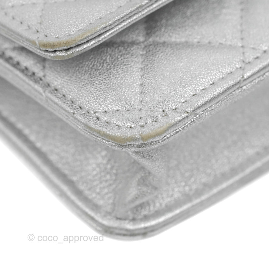Chanel Quilted Wallet on Chain WOC Silver Lambskin Silver Hardware