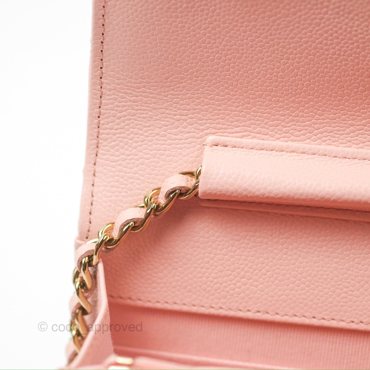 Chanel Quilted Classic Wallet on Chain WOC Light Pink Caviar Gold Hardware