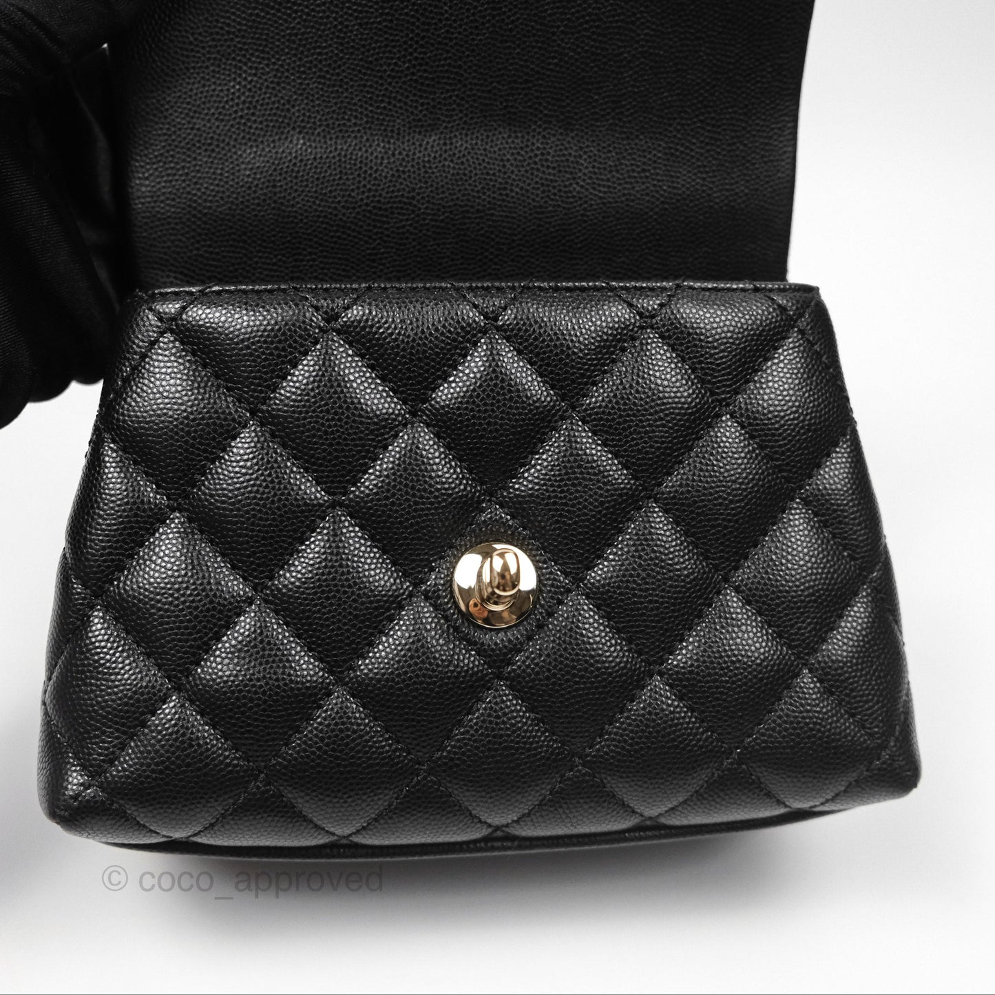 Chanel Mini Coco Handle Quilted Black Caviar Lizard Embossed Handle Gold Hardware