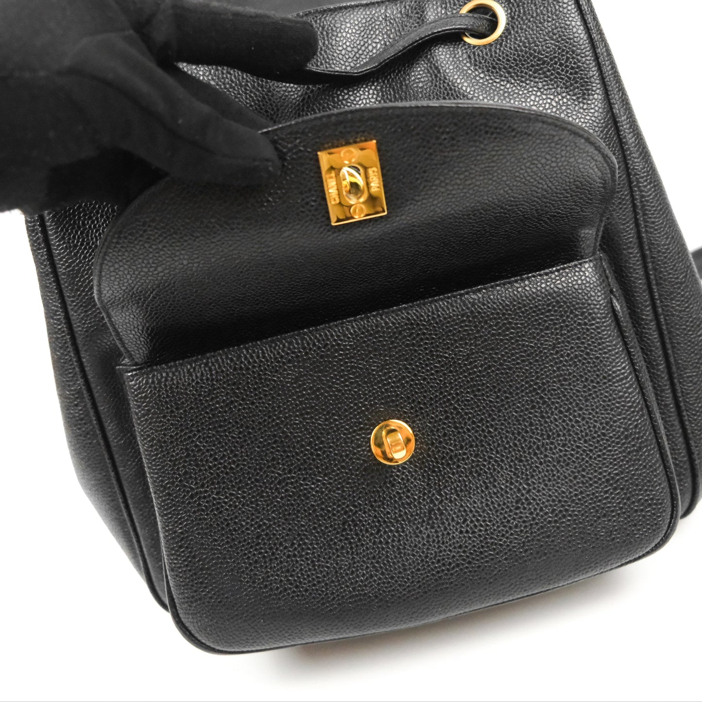 Chanel Vintage Large CC backpack Black Caviar 24K Gold Hardware
