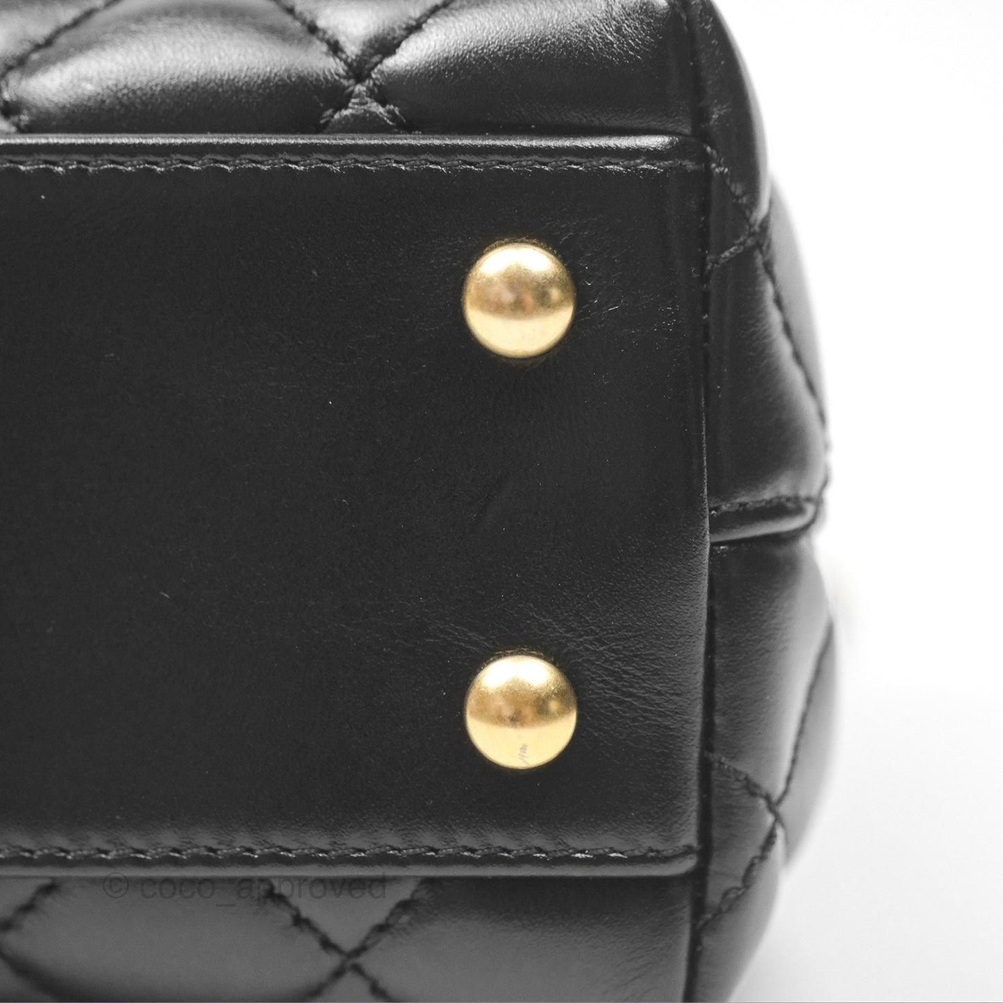 Chanel Small Coco Handle Quilted Black Calfskin Aged Gold Hardware