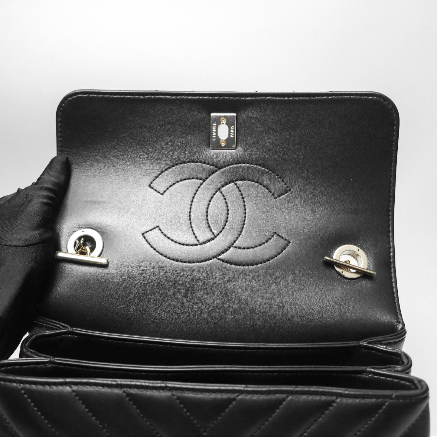 Chanel Small Trendy CC Black Chevron Lambskin Gold Hardware