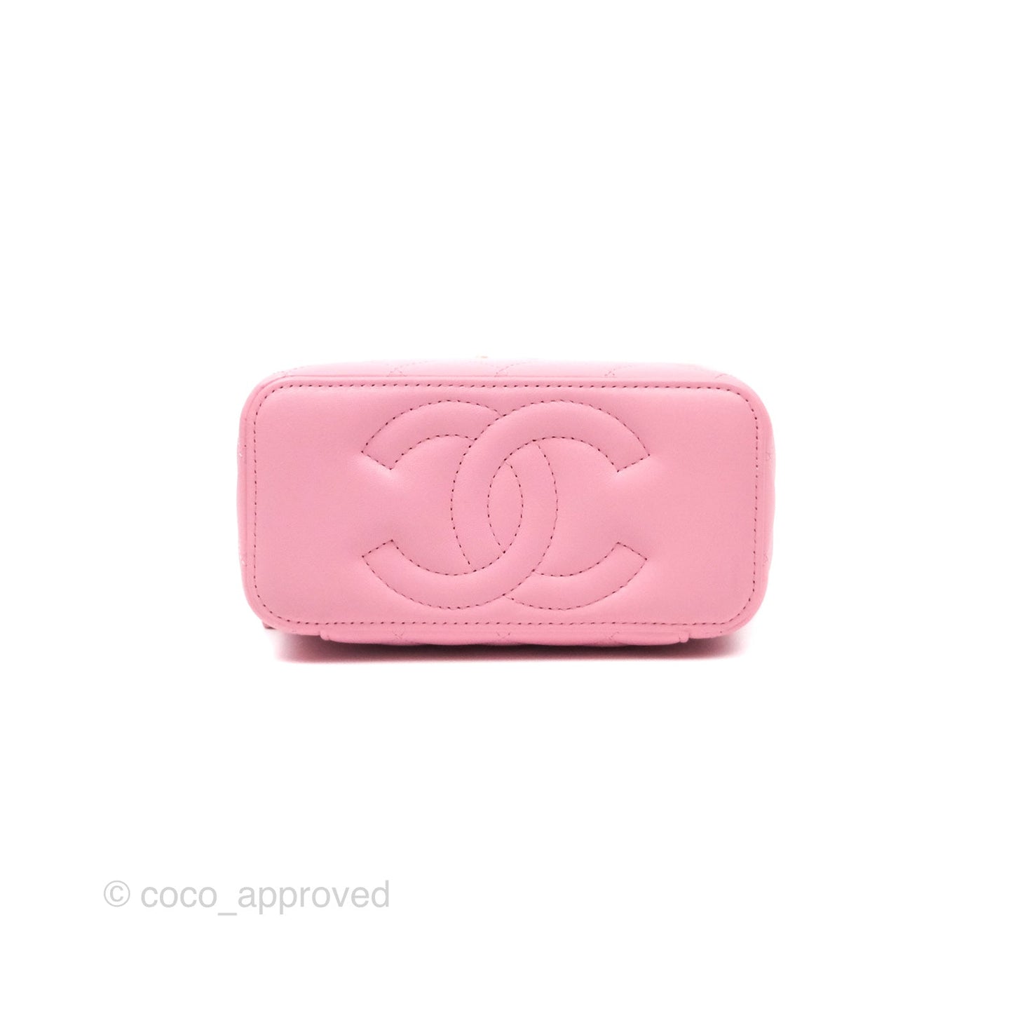 Chanel Vanity Rectangular with Top Handle Pink Lambskin Aged Gold Hardware