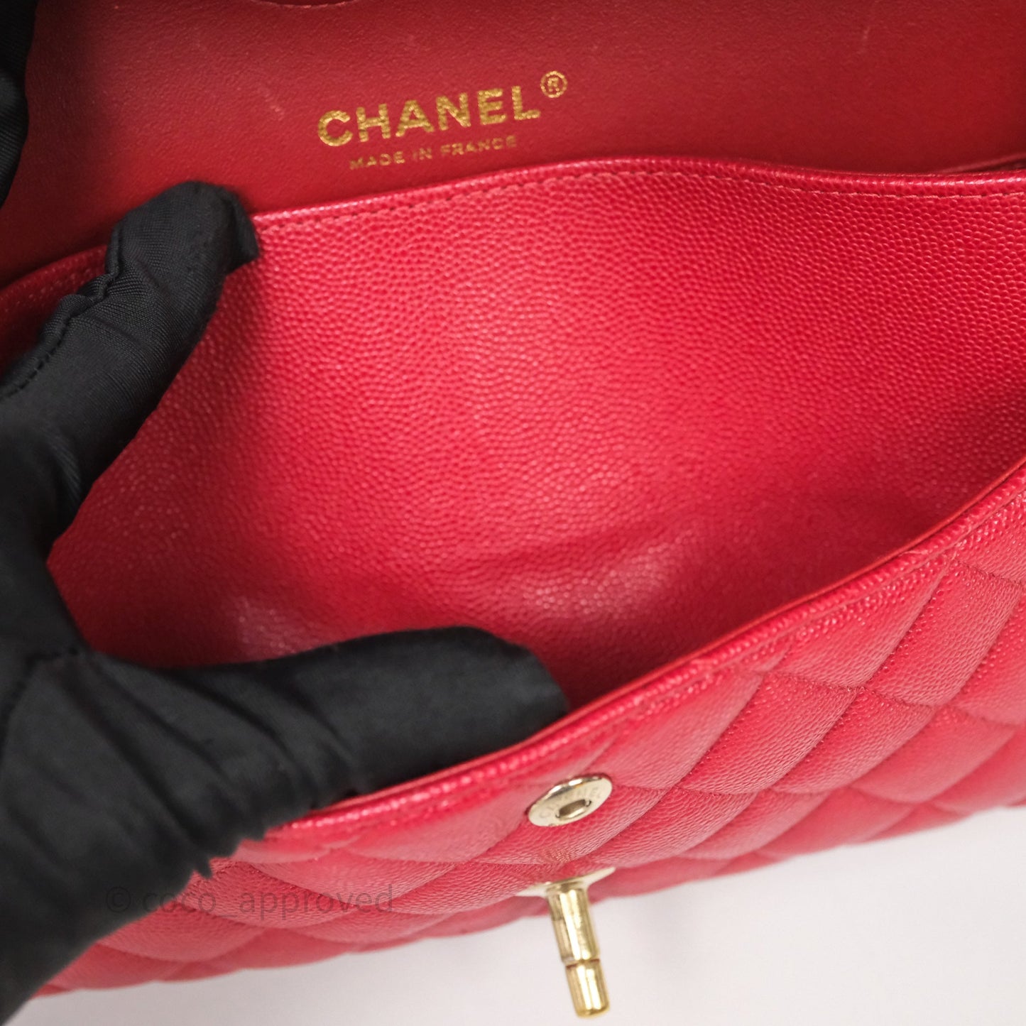 Chanel Classic M/L Medium Flap Quilted Red Caviar Gold Hardware