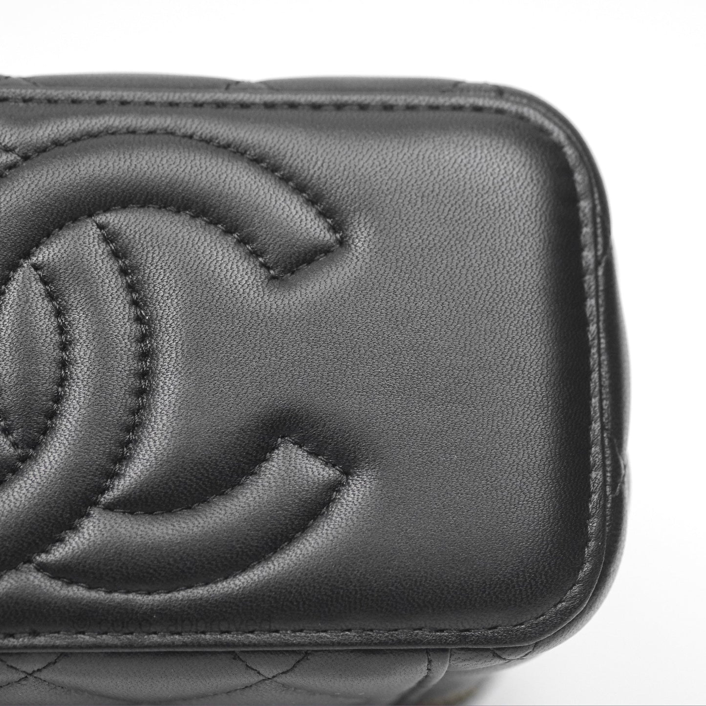 Chanel Vanity Rectangular Metal Top Handle Black Lambskin Aged Gold Hardware 22B