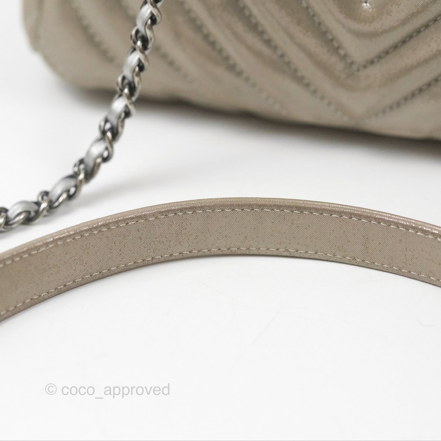 Chanel Small Urban Spirit Drawstring Bag Chevron Iridescent Silver Calfskin