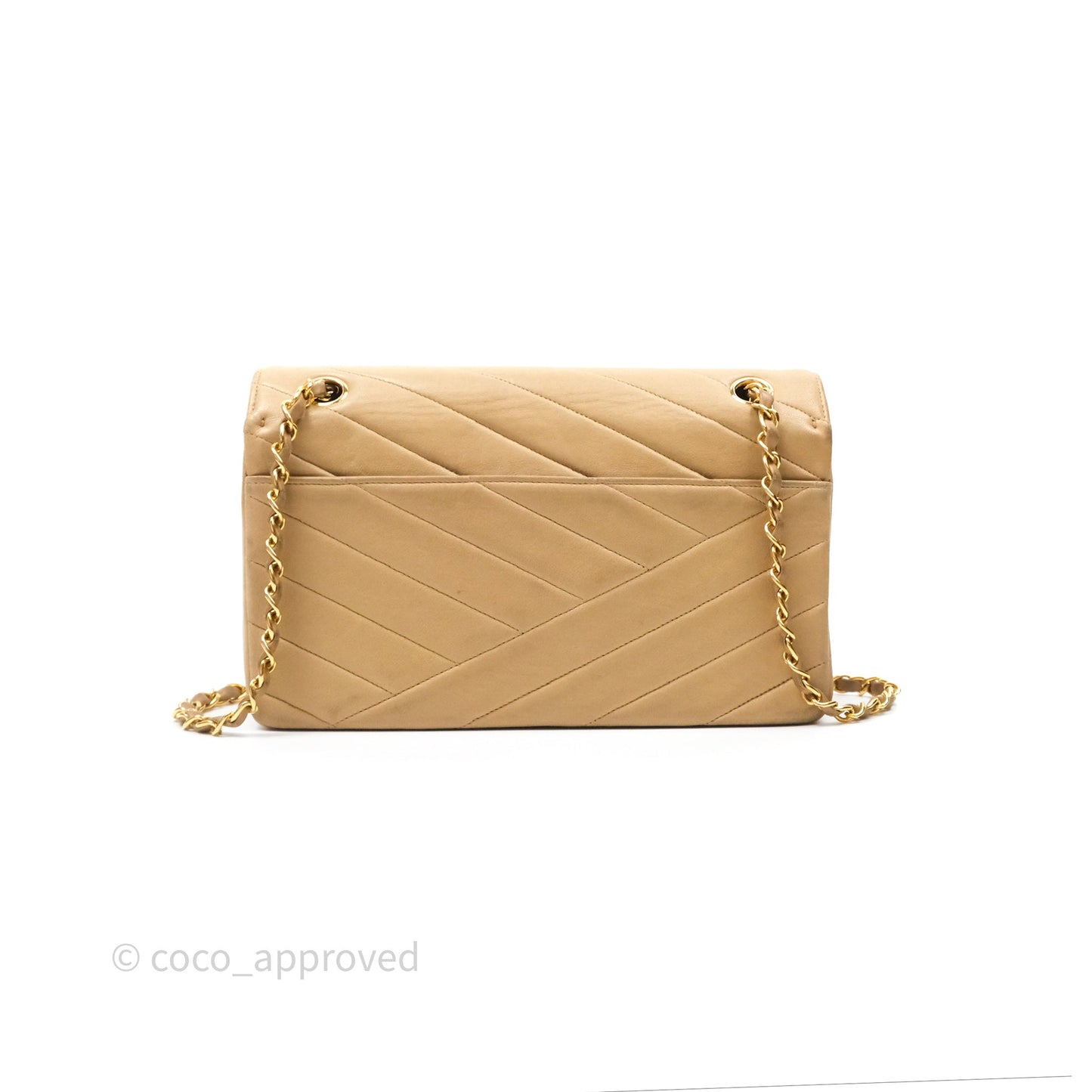 Chanel Vintage Medium Flap Chevron Beige Lambskin 24K Gold Hardware