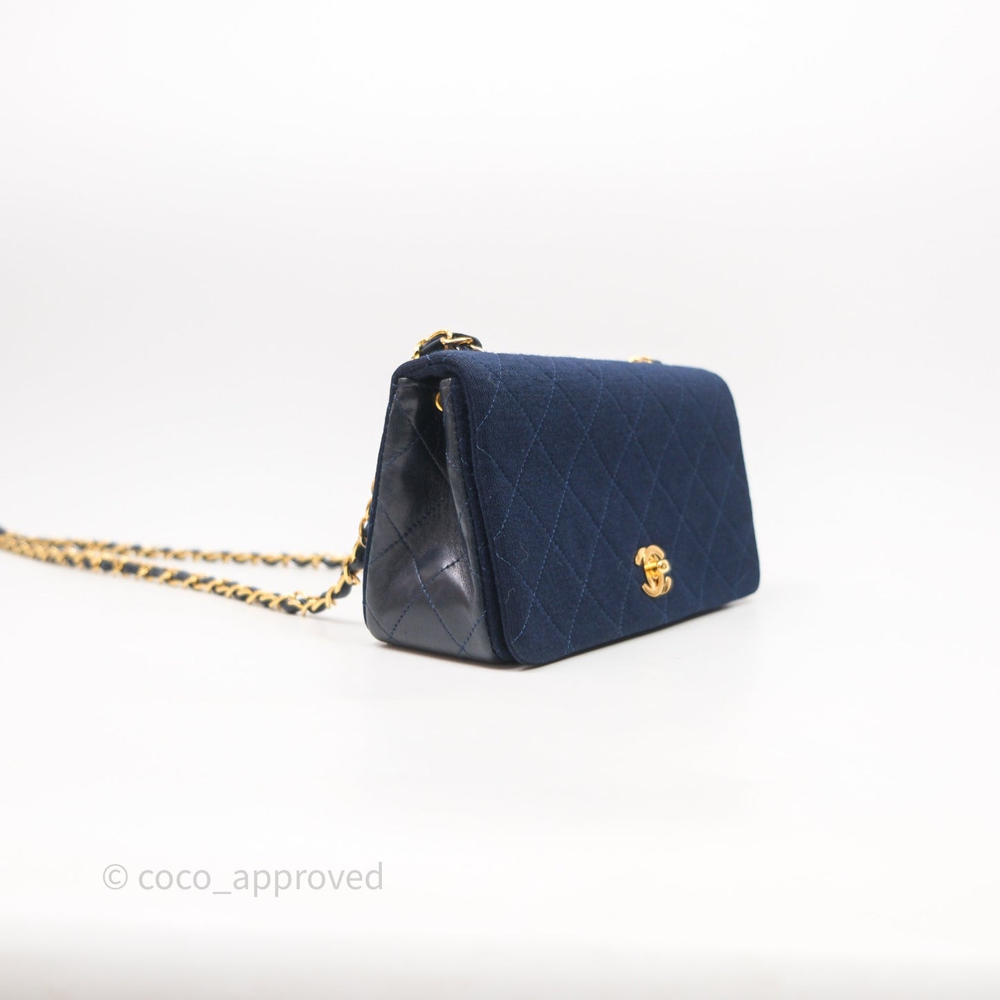 Chanel Vintage Mini Full Flap Bag Navy Fabrics / Lambskin 24K Gold Hardware