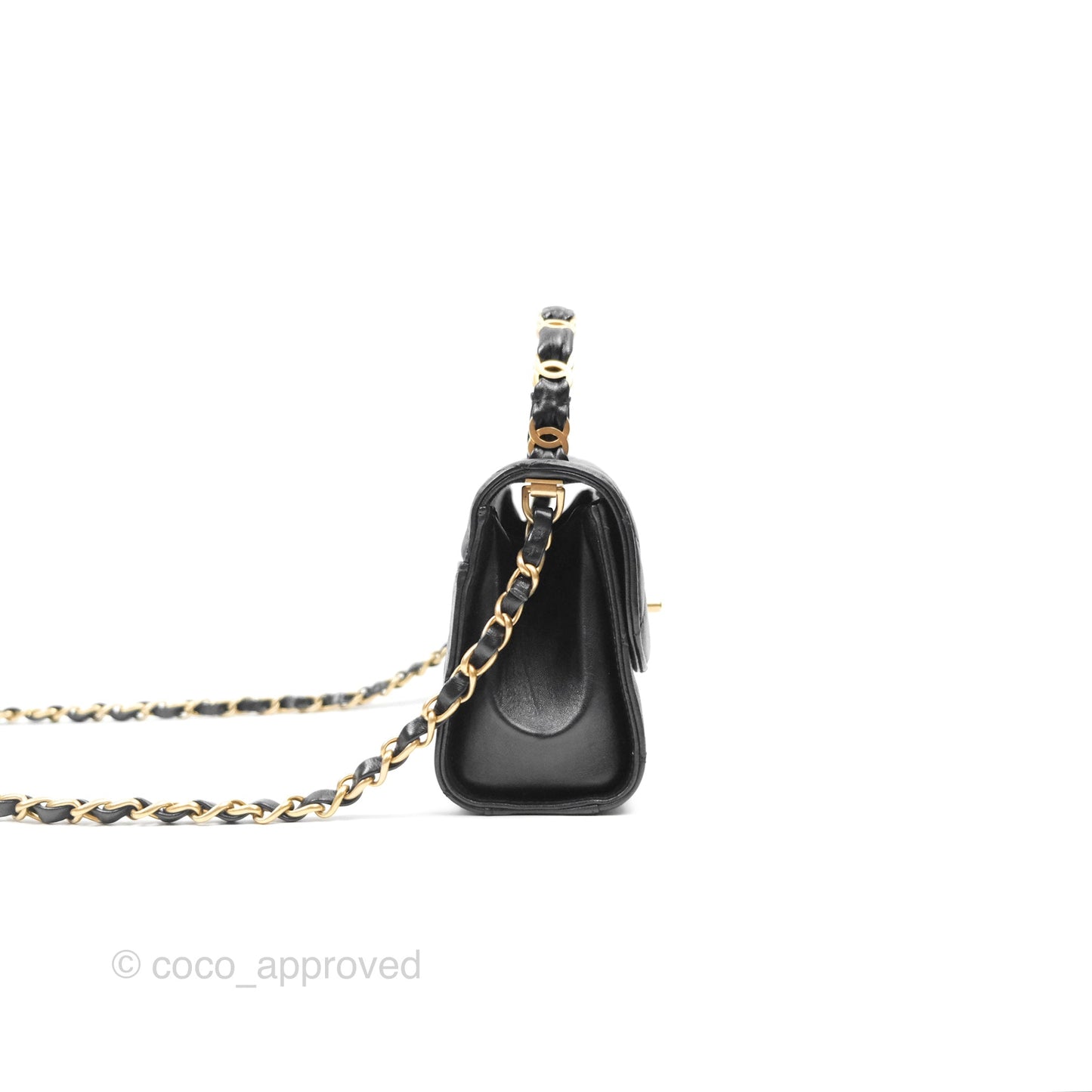 Chanel Mini Wrapped Handle Flap Bag Black Crumpled Lambskin Aged Gold Hardware 21S