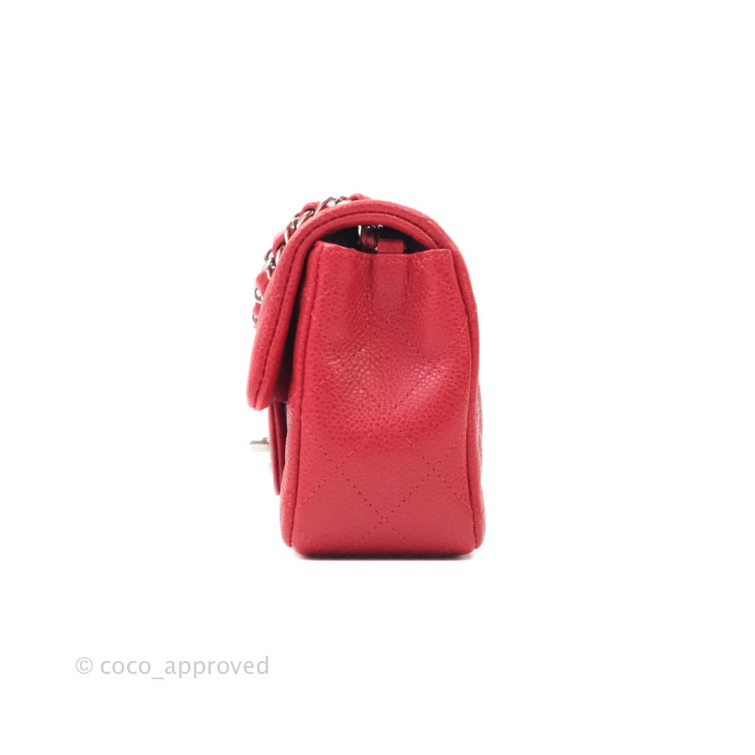 Chanel Classic Quilted Mini Rectangular Flap Red Caviar Silver Hardware