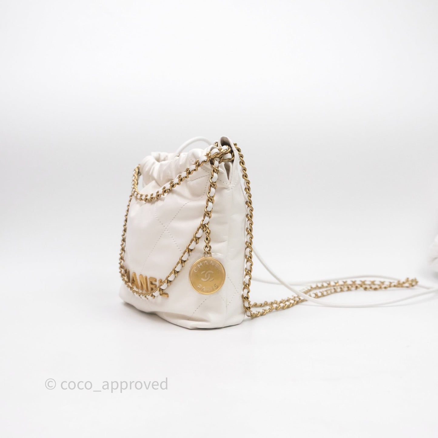 Chanel 22 Mini Bag White Calfskin Aged Gold Hardware
