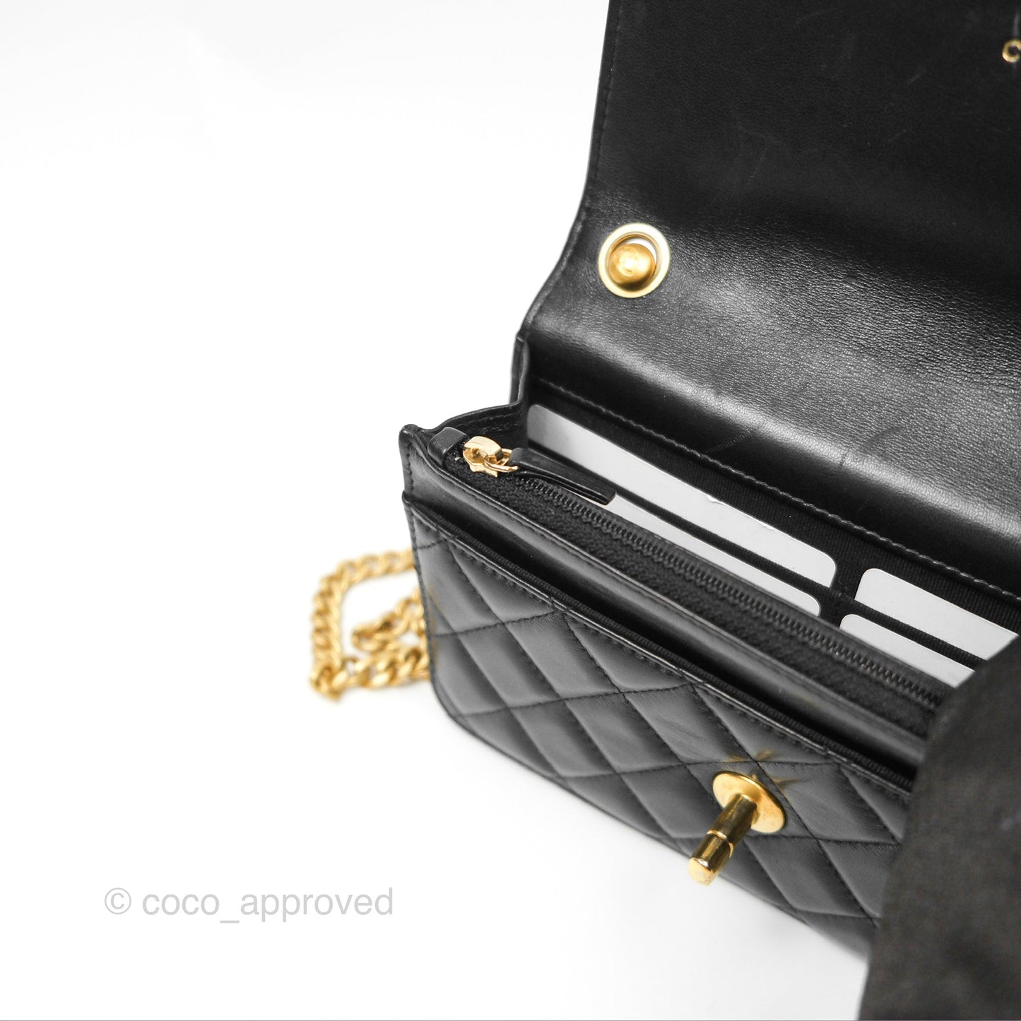 Chanel All Slide Wallet on Chain WOC Adjustable Chain Quilted Black Lambskin 22K