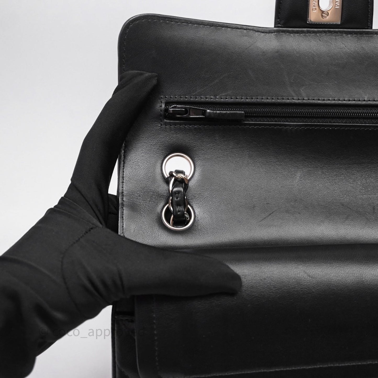 Chanel Small Classic Chevron Flap Black Lambskin Silver Hardware
