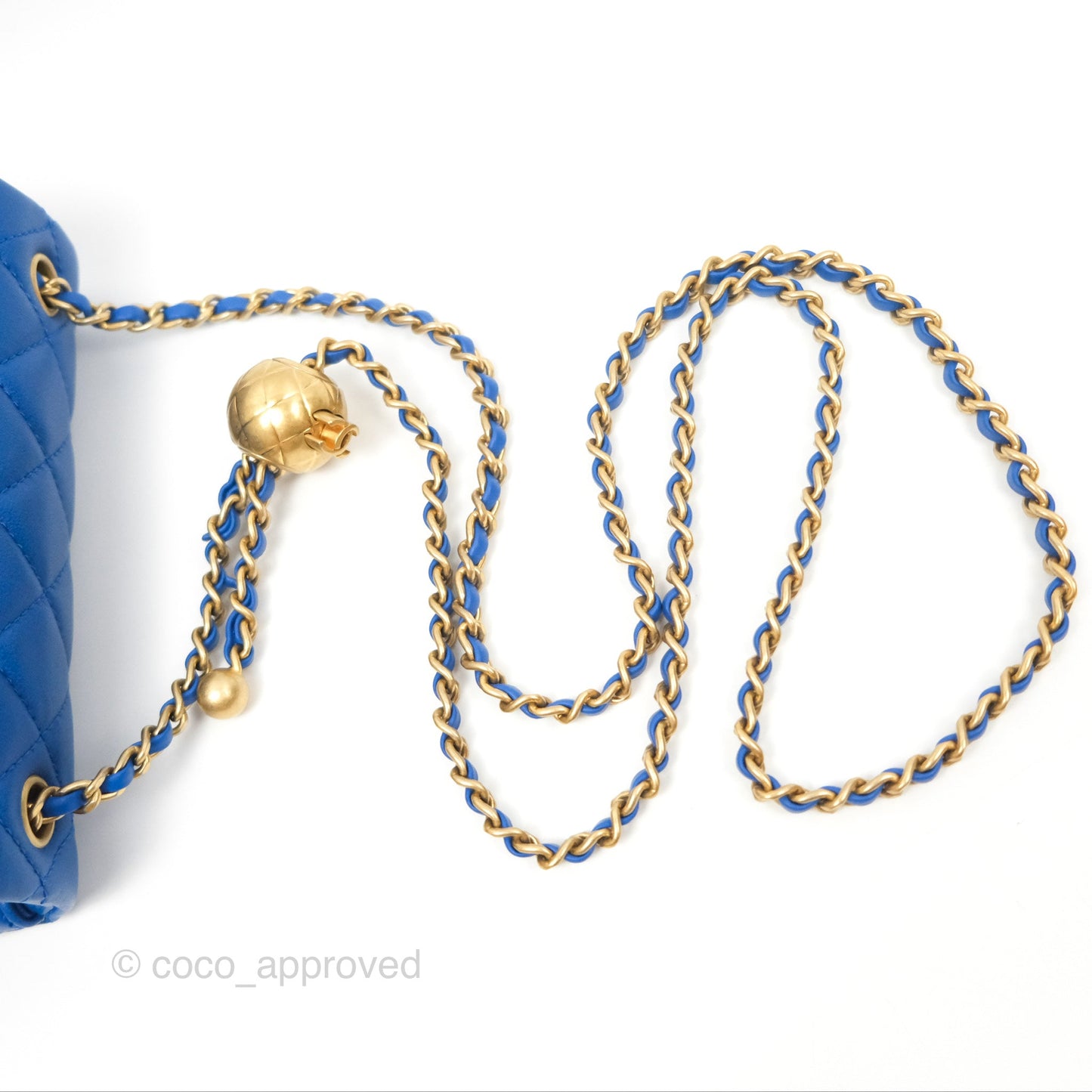Chanel Pearl Crush Mini Square Quilted Blue Lambskin Aged Gold Hardware