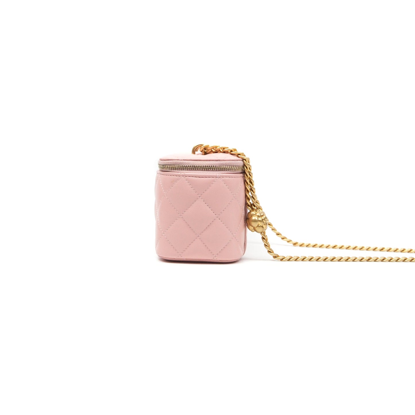 Chanel Quilted Vanity Rectangular with Camellia Adjustable Chain Pink Lambskin 23S