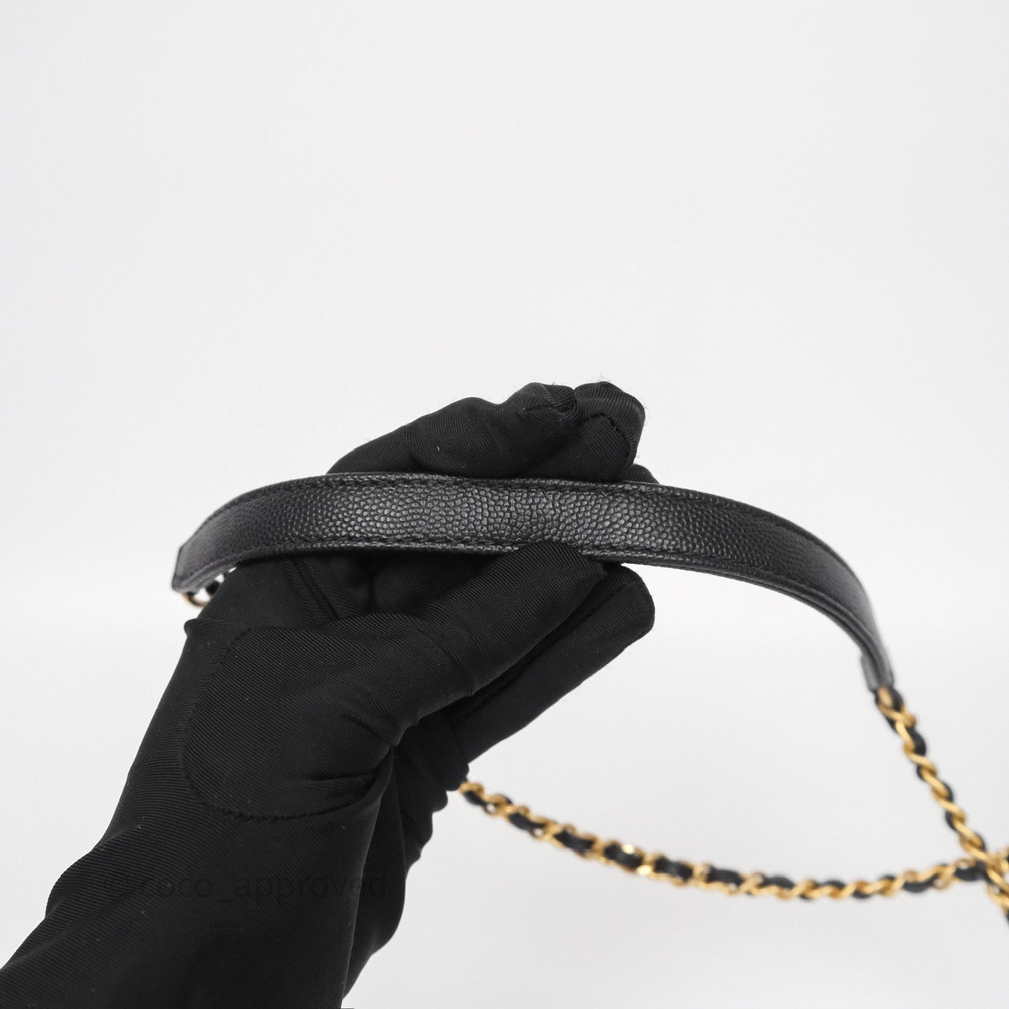Chanel Small Coco Handle Black Caviar Gold Hardware Lizard Embossed Handle