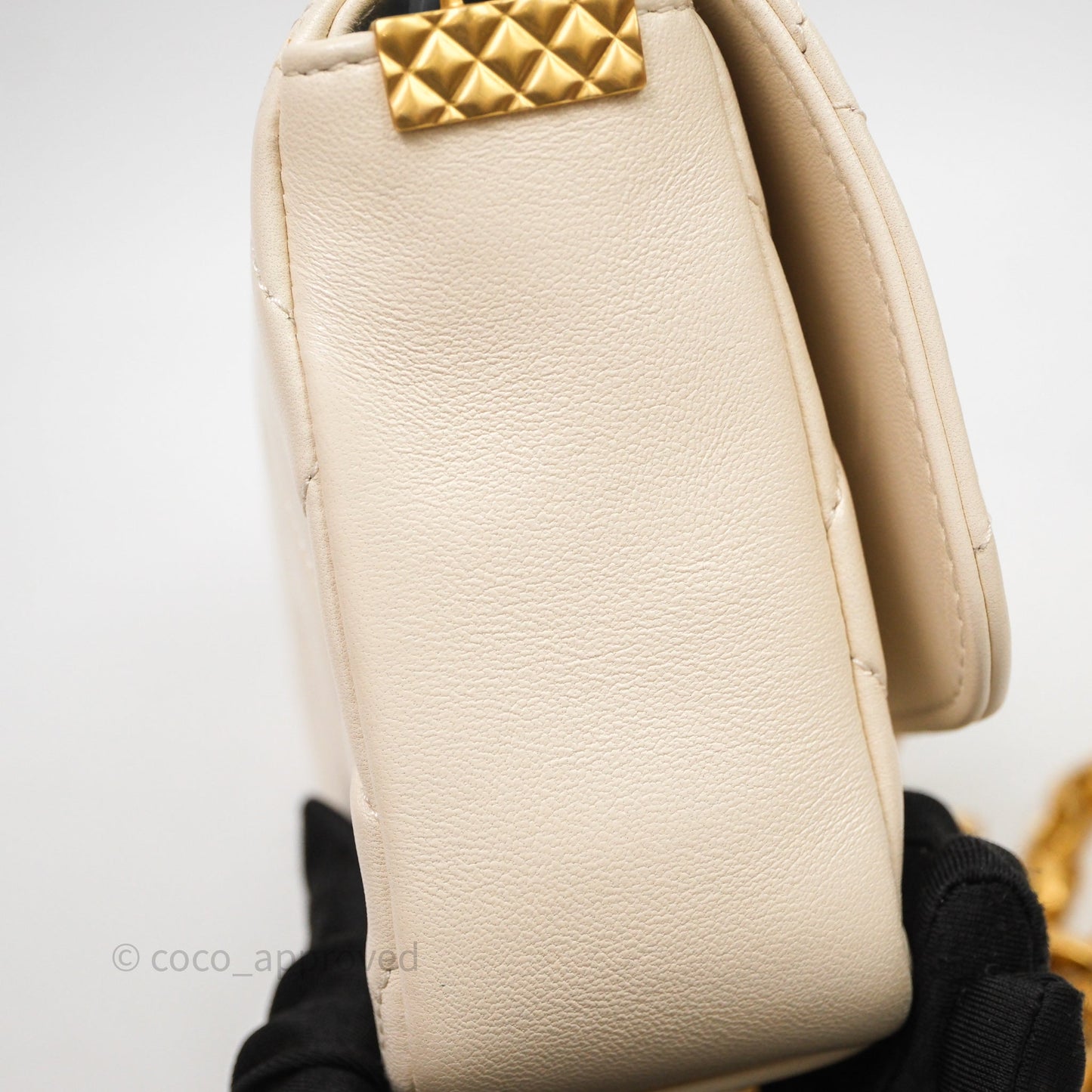 Chanel Flap with Coin Charm Ivory White Lambskin Aged Gold Hardware
