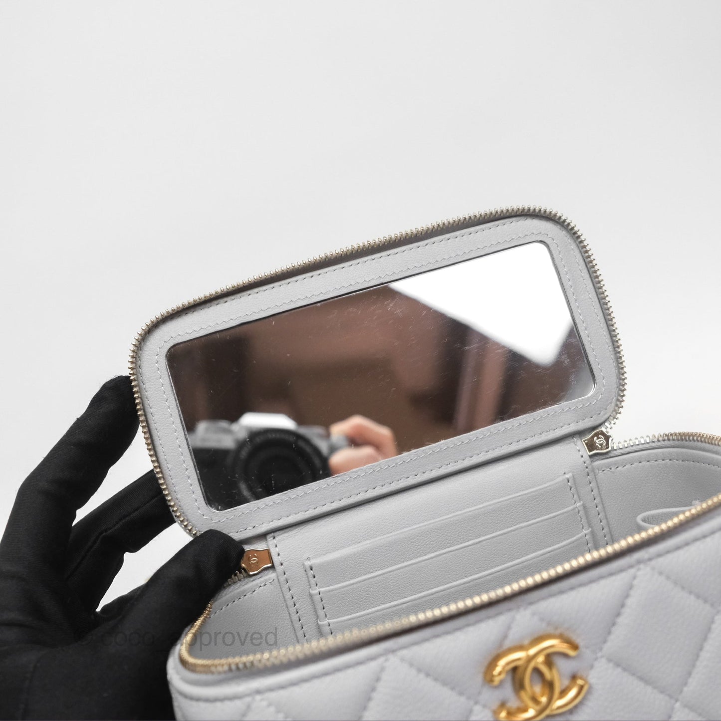 Chanel Vanity with Heart Adjustable Chain Grey Caviar Aged Gold Hardware