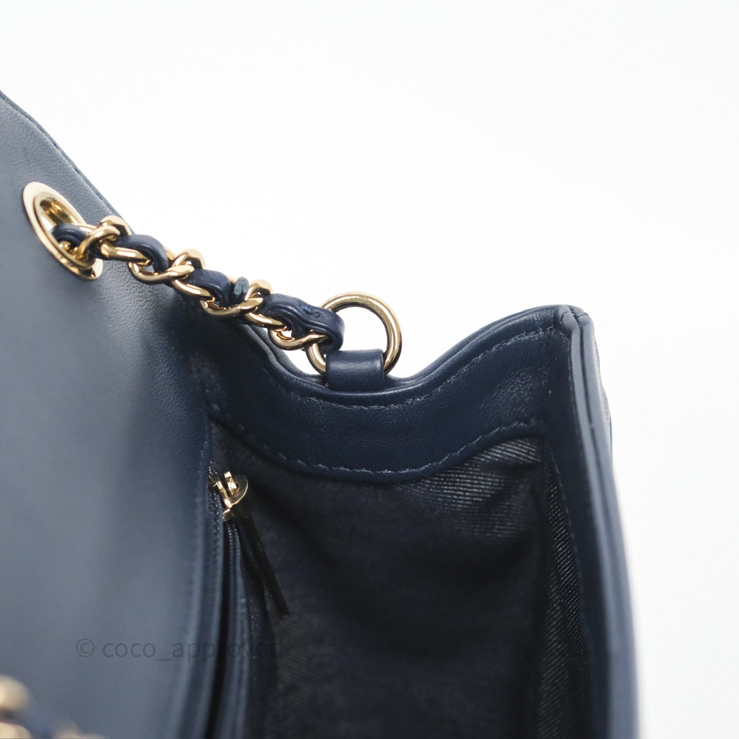Chanel CC Mania Flap Bag Navy Lambskin Gold Hardware