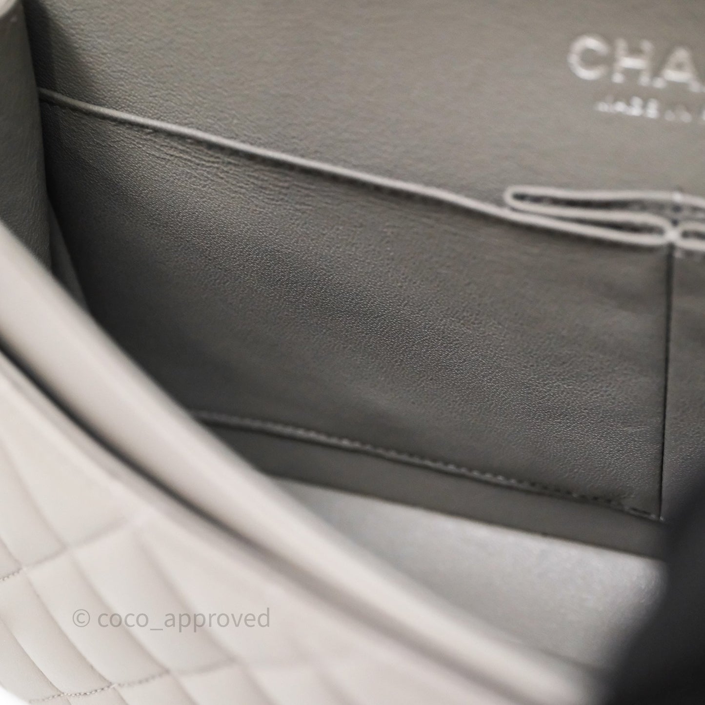 Chanel Classic M/L Medium Flap Quilted Grey Lambskin Silver Hardware
