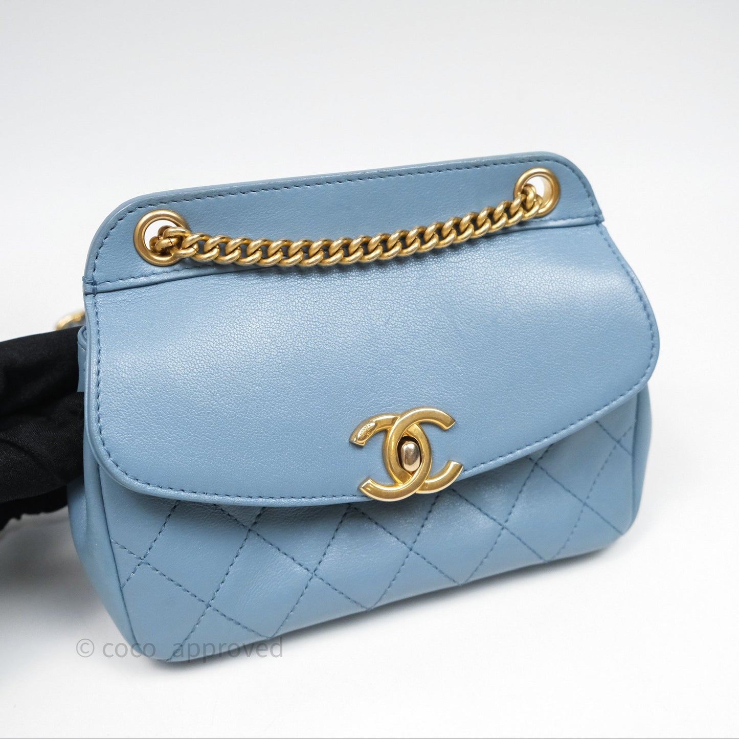 Chanel Curved Flap Bag Blue Lambskin Aged Gold Hardware